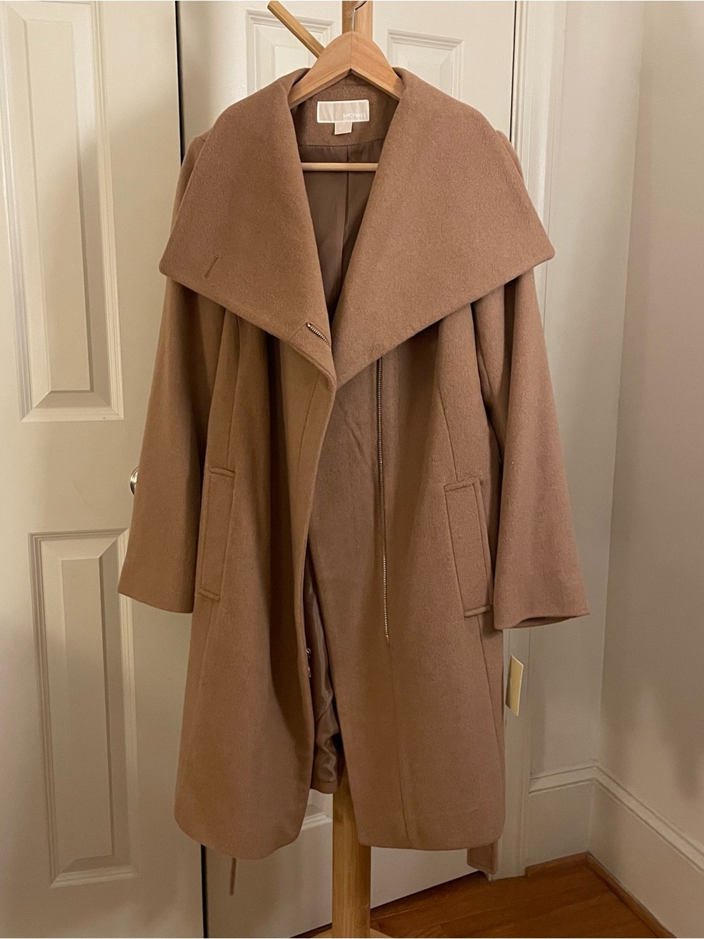 Michael Kors Camel Wool Coat with Wide Lapel